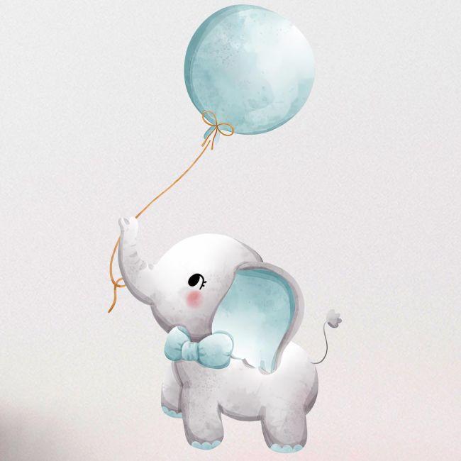 Wall sticker, Blue elephant and Ballon
