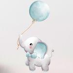 Wall sticker, Blue elephant and Ballon