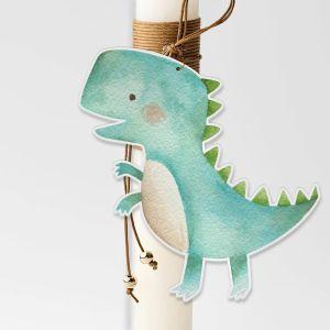 Wooden printed figure for baptism candle, Cute Baby dino watercolor