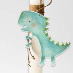 Wooden printed figure for baptism candle, Cute Baby dino watercolor