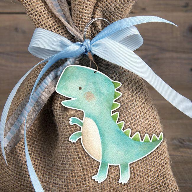 Wooden printed figure for baptism candle, Cute Baby dino watercolor