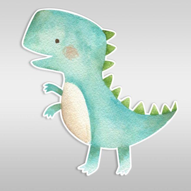 Wooden printed figure for baptism candle, Cute Baby dino watercolor