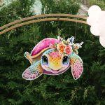 Wooden figure printed Colorfull turtle