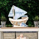 Wooden figure printed watercolor boat and name