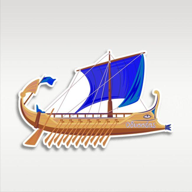 Wooden figure printed, Ancient Greek boat