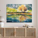 Πίνακας σε καμβά Λίμνη φθινόπωρο, Autumn tree reflecting in lake