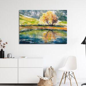 Πίνακας σε καμβά Λίμνη φθινόπωρο, Autumn tree reflecting in lake 2