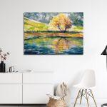 Πίνακας σε καμβά Λίμνη φθινόπωρο, Autumn tree reflecting in lake