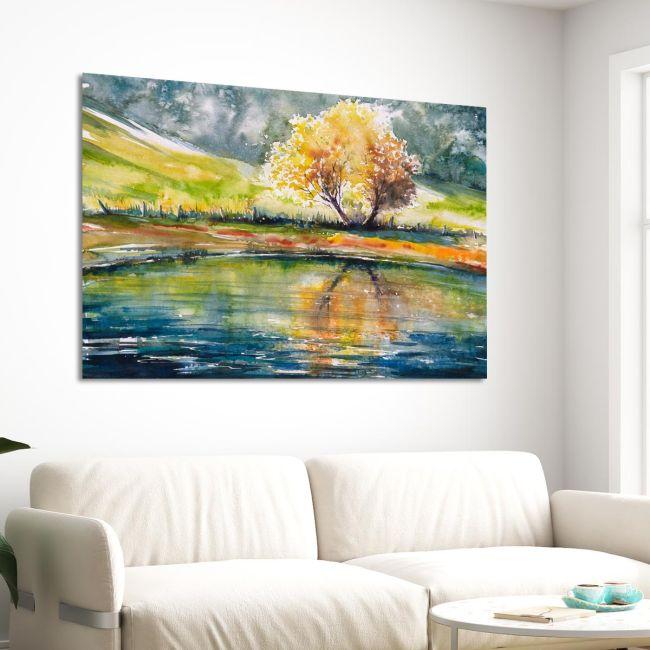 Canvas print LakeAutumn tree reflecting in lake