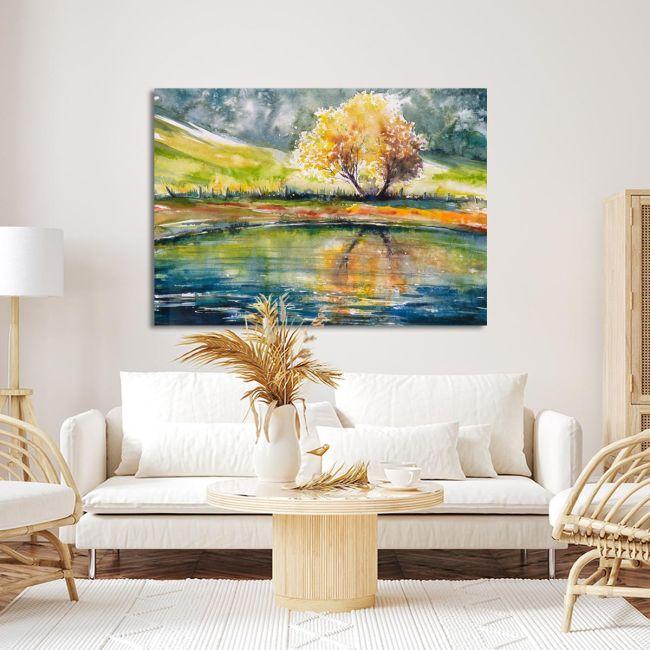 Canvas print LakeAutumn tree reflecting in lake