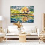 Canvas print LakeAutumn tree reflecting in lake