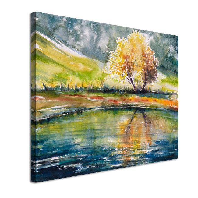 Canvas print LakeAutumn tree reflecting in lake