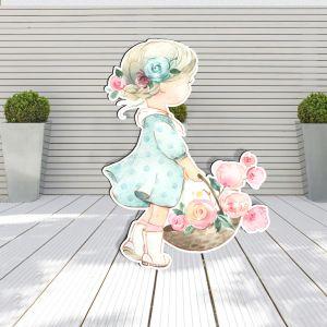 Ξύλινη φιγούρα εκτυπωμένη, Κοριτσάκι με καλάθι vintage 2