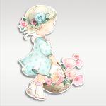 Ξύλινη φιγούρα εκτυπωμένη, Κοριτσάκι με καλάθι vintage