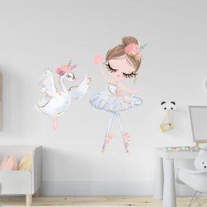 Wall sticker, watercolor ballerina and swan