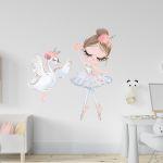 Wall sticker, watercolor ballerina and swan