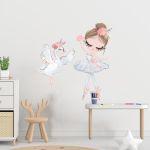 Wall sticker, watercolor ballerina and swan