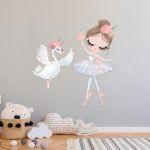 Wall sticker, watercolor ballerina and swan