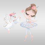 Wall sticker, watercolor ballerina and swan
