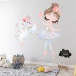 Wall sticker, watercolor ballerina and swan