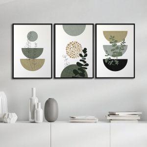 Boho Botanical Beige Green, three panels poster