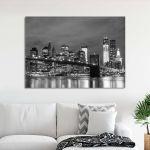 Canvas print View of Brooklyn bridge grayscale