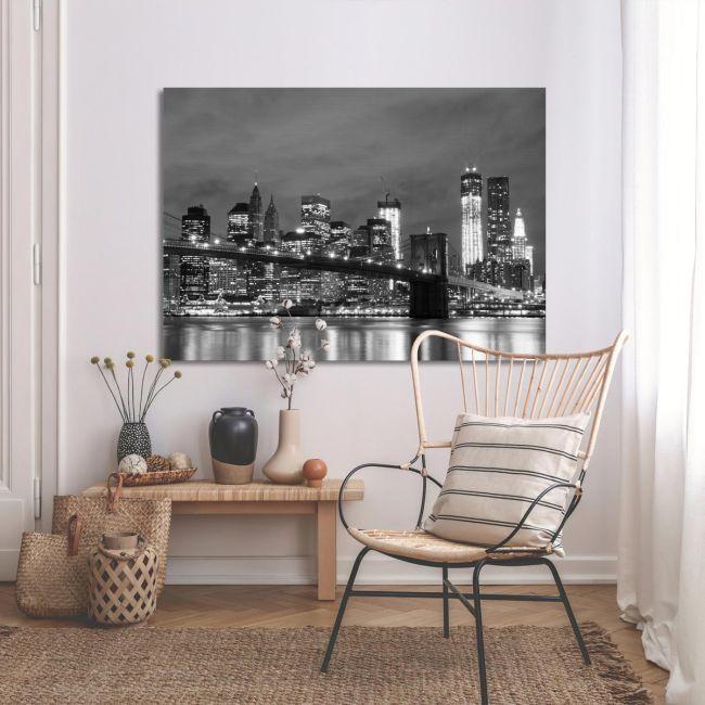 Πίνακας σε καμβά Νέα Υόρκη γέφυρα, View of Brooklyn bridge grayscale