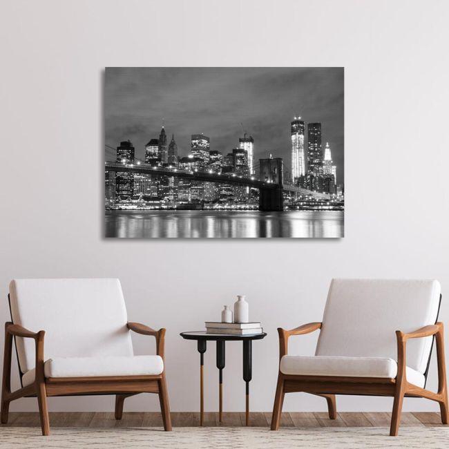 Canvas print View of Brooklyn bridge grayscale