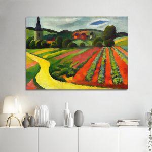 Πίνακας ζωγραφικής Landscape with church and path, Macke August