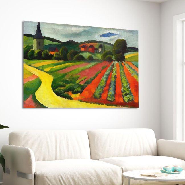 Πίνακας ζωγραφικής Landscape with church and path, Macke August