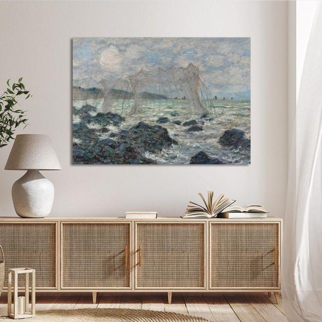 Canvas print Fishing nets at Pourville, Monet C.
