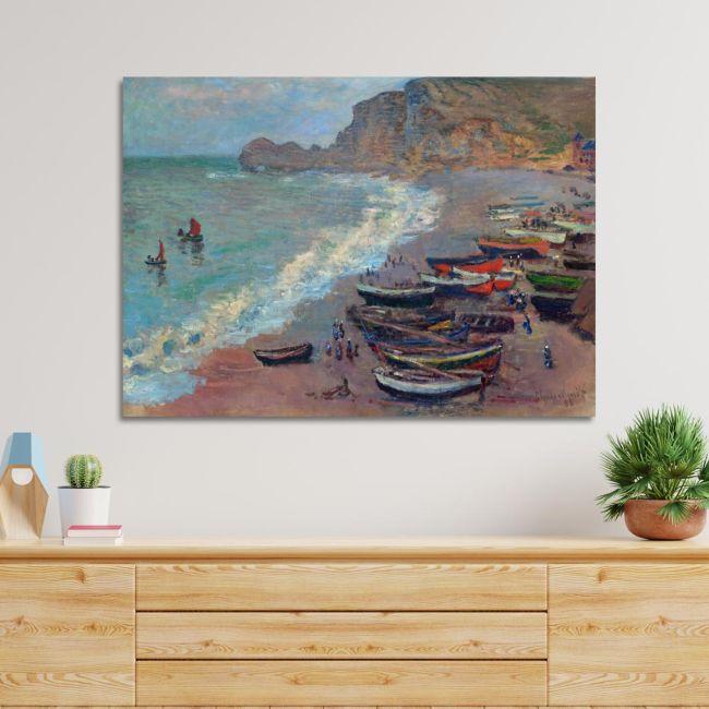 Canvas print The beach at Etretat, Monet C.