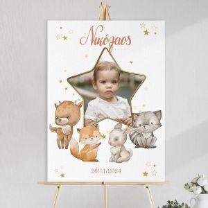 Canvas baptism baptism Welcome, Star with photo and woodland animals