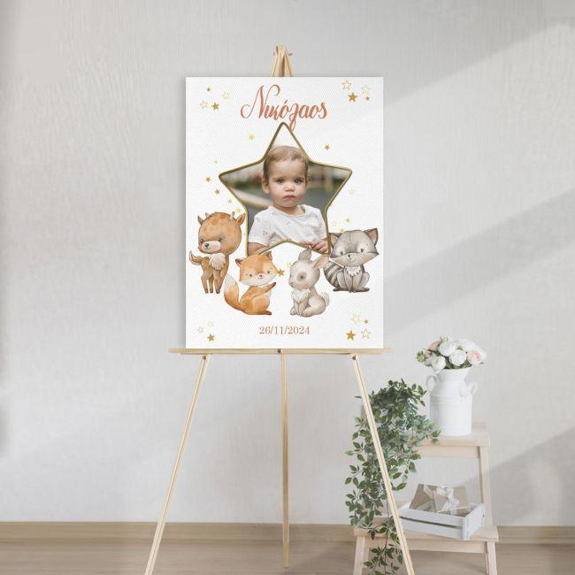 Canvas baptism baptism Welcome, Star with photo and woodland animals