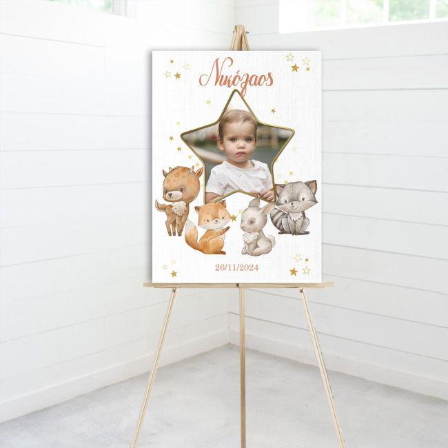 Canvas baptism baptism Welcome, Star with photo and woodland animals
