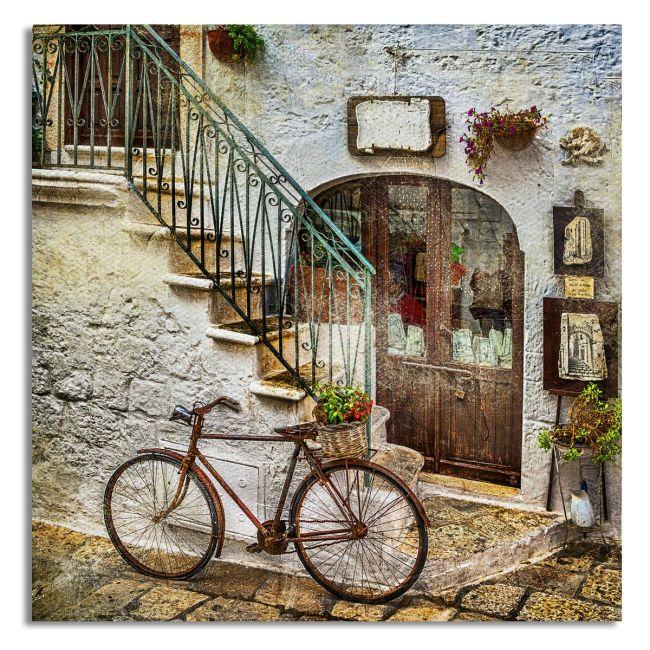 Πίνακας σε καμβά Old street with bicycle