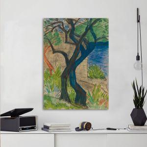 Canvas print River bank with blue tree, O. Mueller