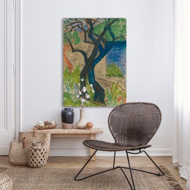 Canvas print River bank with blue tree, O. Mueller