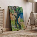 Canvas print River bank with blue tree, O. Mueller
