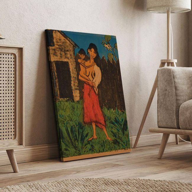 Canvas print Standing woman with a child, O. Mueller