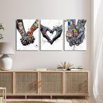Canvas print Love in the graffiti years 3 panels