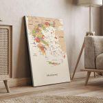 Πίνακας σε καμβά Χάρτης Ελλάδας vintage textureστα Ελληνικά Καμβάς τελαρωμένος