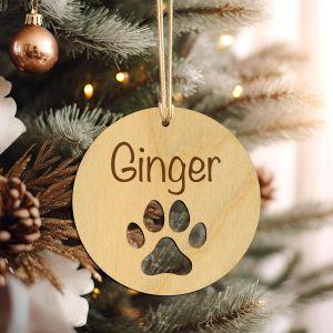 Personalized Dog Wood Christmas ornament, PAW DESIGN