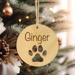 Personalized Dog Wood Christmas ornament, PAW DESIGN