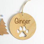 Personalized Dog Wood Christmas ornament, PAW DESIGN