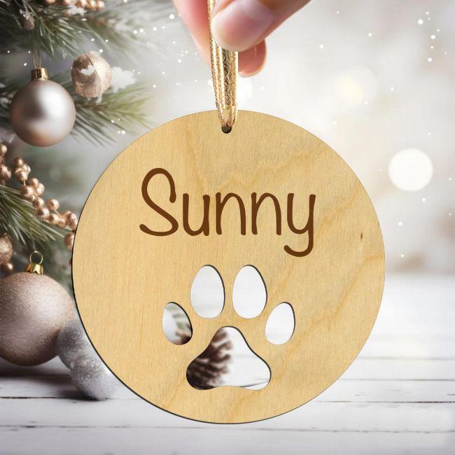 Personalized Dog Wood Christmas ornament, PAW DESIGN