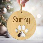 Personalized Dog Wood Christmas ornament, PAW DESIGN