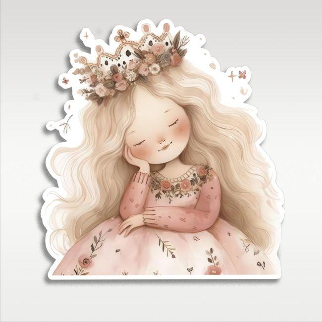 Γλυκιά Νεράιδα Ξανθιά Πριγκίπισσα με στέμμα, ξύλινη εκτυπωμένη φιγούρα