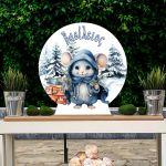 Wooden printed sign,Little winter mouse