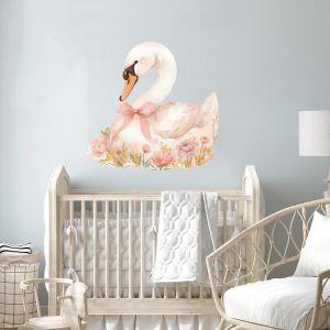 Kids wall stickers Swan watercolor with flowers